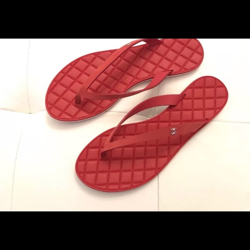 Chanel Calfskin Quilted  Leather Thong Flip Flops